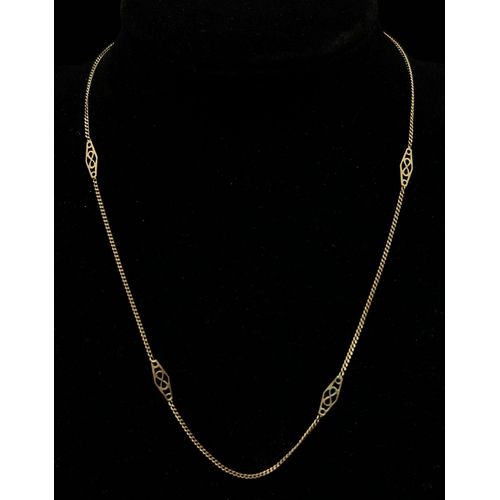 572 - An Italian 9k Yellow Gold Thin Link Necklace with Hexagonal Decorative Pierced Interrupters. 38cm. 1... 