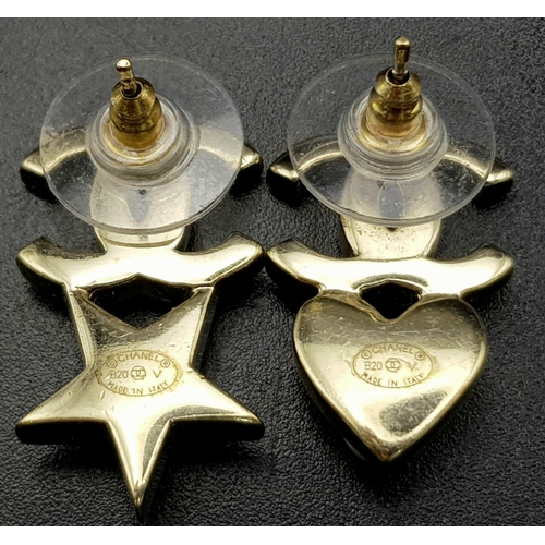 839 - A Pair of Original Chanel Star and Heart Fashion Earrings. Comes in original Chanel packaging. Ref: ... 