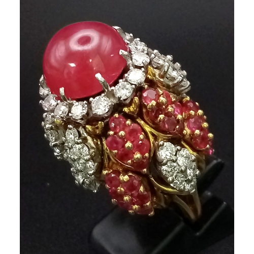 199 - The Ultimate Statement Ring! An 18k Yellow gold Ruby and Diamond Masterpiece. A 16ct natural ruby ca... 