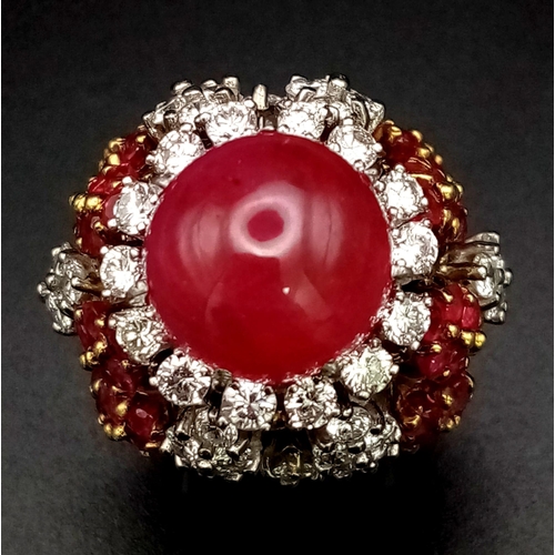 199 - The Ultimate Statement Ring! An 18k Yellow gold Ruby and Diamond Masterpiece. A 16ct natural ruby ca... 