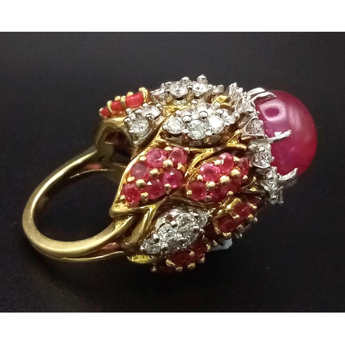 199 - The Ultimate Statement Ring! An 18k Yellow gold Ruby and Diamond Masterpiece. A 16ct natural ruby ca... 