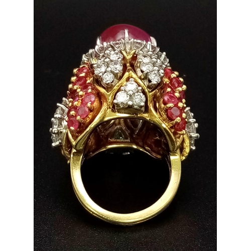 199 - The Ultimate Statement Ring! An 18k Yellow gold Ruby and Diamond Masterpiece. A 16ct natural ruby ca... 