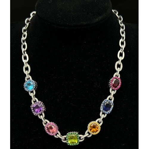 222 - An Absolutely Fabulous 18K White Gold and Multi Gemstone Choker Necklace. Amethyst, Sapphire Ruby, C... 