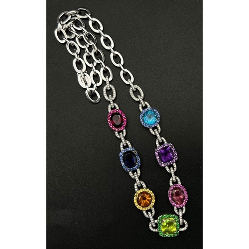 222 - An Absolutely Fabulous 18K White Gold and Multi Gemstone Choker Necklace. Amethyst, Sapphire Ruby, C... 