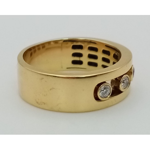 150 - An 18K Yellow Gold Floating Three Diamond Band Ring. Size T. 9.4g total weight. Ref: 52