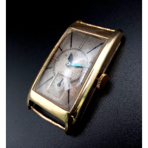 550 - A Vintage Rare Omega 9k Gold Cased Watch - No Strap. Mechanical movement in working order. Discolour... 