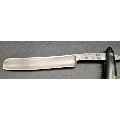 331 - WW2 Period Cut Throat Razor with Waffen SS Runes and Motto. Solingen Blade.