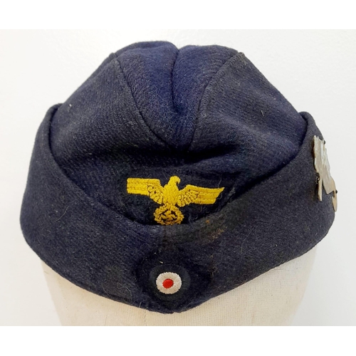 33 - WW2 German Kriegsmarine Enlisted Man’s Side Cap with U-Boat Flotilla Insignia.