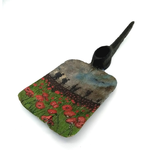 616 - WW1 British Somme Found Entrenching Tool with Post War Memorial Painting.