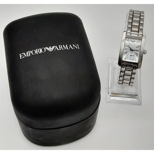 102 - A Ladies Emporio Armani Stainless Steel Tank Style Watch, Full working order, new battery with one y... 