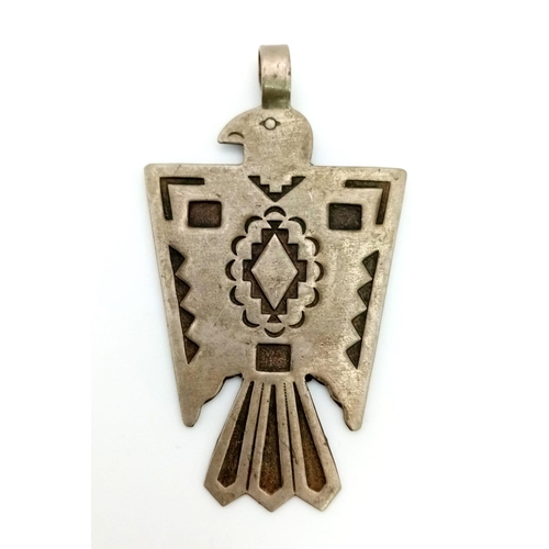 1101 - A Scarce 1960’s Nickel Silver Bell Native Indigenous American Eagle Pendant 7.5cm Length