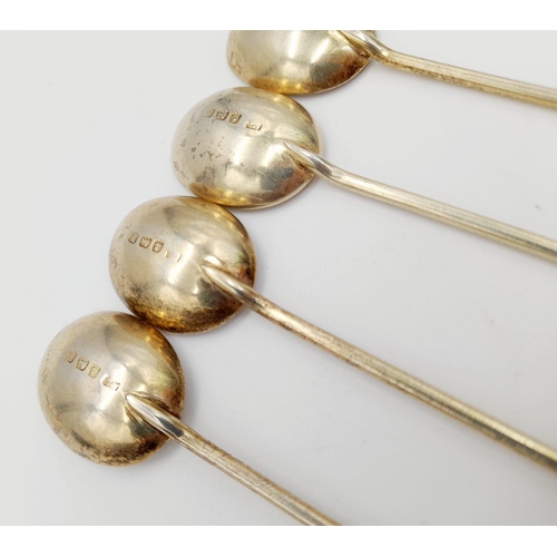 1109 - Six Vintage 925 Silver Gilded Spoons each with an Enamel Flower Motif. Birmingham hallmarks. 36g tot... 