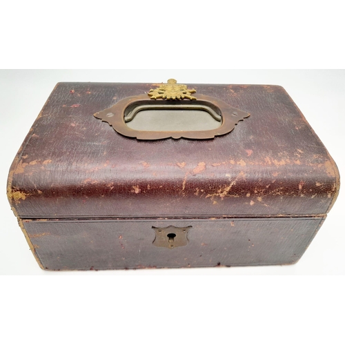 466 - An Antique Wood Cash-box with a Gilded Belgium Military Emblem on Lid. 18 x 12cm