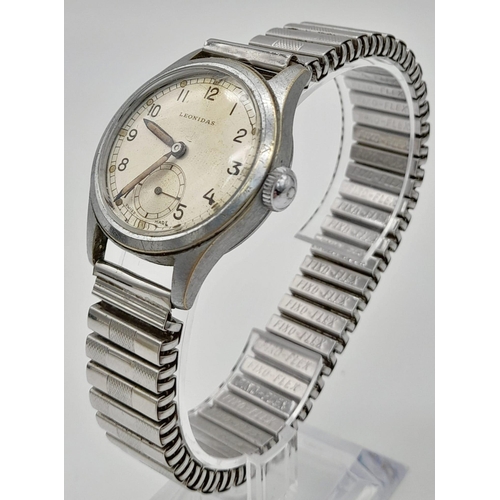 54 - A Very Good Condition WW2 Period Leonidas (Pre Heuer) Stainless Steel Mechanical Wind Watch with Sub... 