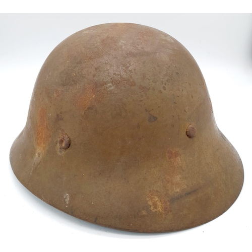 593 - WWII JAPANESE ARMY HELMET WITH THE NAME SADAMURA KOICHI , 117 DIVISION MARKED ON THE ORIGINAL HEMP L... 