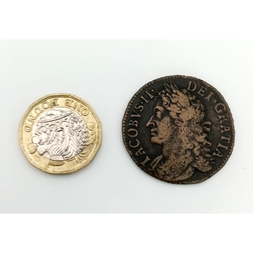 99 - An Extremely Rare 1690 Irish James II Gunmoney Coin in Fine Condition