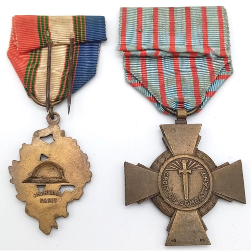 127 - A Parcel of Two WW1 French Medals Comprising; 1) French Veterans Medal and 2) French Combatants Cros... 