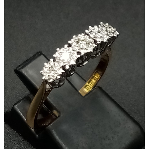 234 - 18k yellow gold diamond 5 stone ring (dia:0.17ct), size M, 2.7g