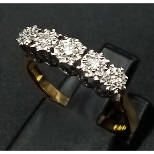 234 - 18k yellow gold diamond 5 stone ring (dia:0.17ct), size M, 2.7g