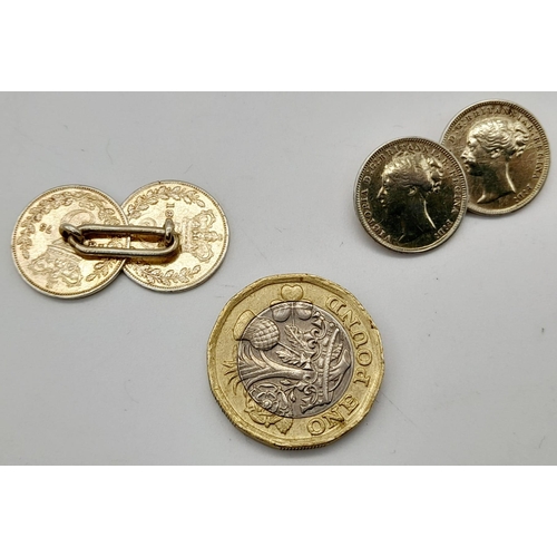 270 - 4 x Victoria Young Head Silver Three Pennies (Dates 1873-1875) Made into Cufflinks. Fine Condition.