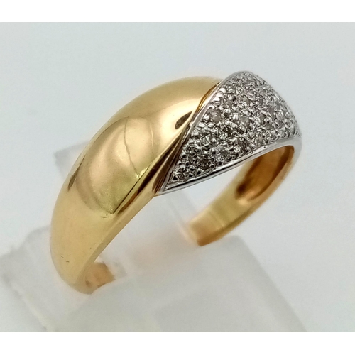 276 - 18k yellow gold wide diamond twist band ring (dia: 0.25ct), size N, 3.2g