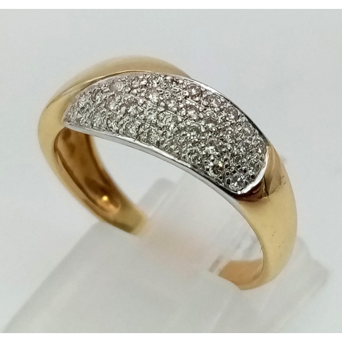 276 - 18k yellow gold wide diamond twist band ring (dia: 0.25ct), size N, 3.2g