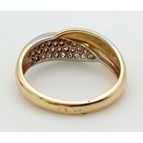 276 - 18k yellow gold wide diamond twist band ring (dia: 0.25ct), size N, 3.2g