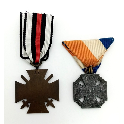 414 - A Parcel of Two WW1 Medals Comprising; 1) Imperial German Honour Cross with Swords and 2) Austro-Hun... 