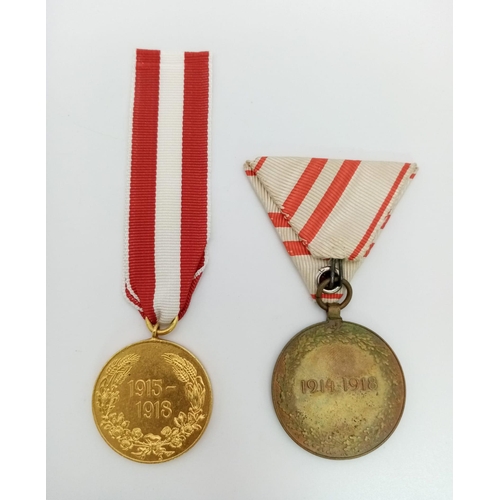 421 - A Parcel of Two WW1 War Medals Comprising; 1) Bulgarian War Service Medals and 2) Austrian 1914-1918... 