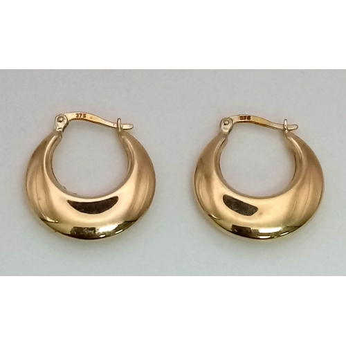 510 - 9k yellow gold hoops, 2.1g