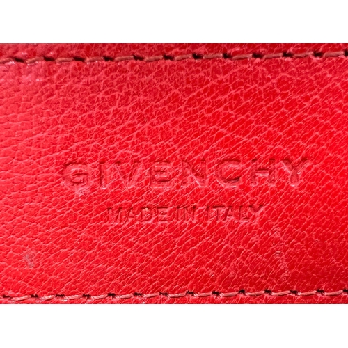 347 - A Givenchy GV3 Red Leather and Suede Shoulder Bag. Gilded hardware and shoulder chain. Multi-compart... 