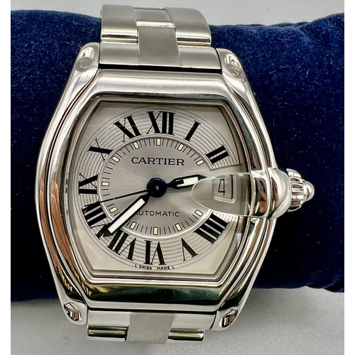 422 - A Cartier Automatic Roadster Gents Watch. Stainless steel strap and case - 37mm. Two tone dial with ... 