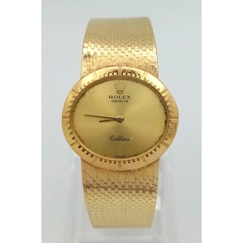 A Vintage 18K Gold Rolex Cellini Ladies Watch. 18K gold bracelet