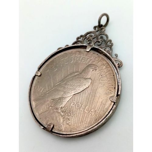 130 - An Excellent Condition 1922 American Silver Dollar Silver Mounted to a Pendant. 32.34 Grams