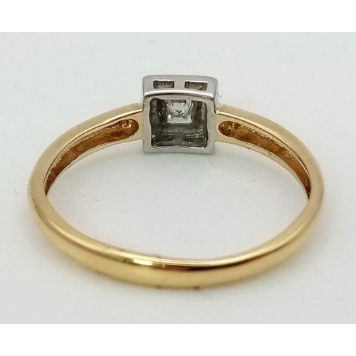 213 - 18k 2 colour princess cut solitaire diamond ring (dia: 0.20ct), size Q, 2.1g