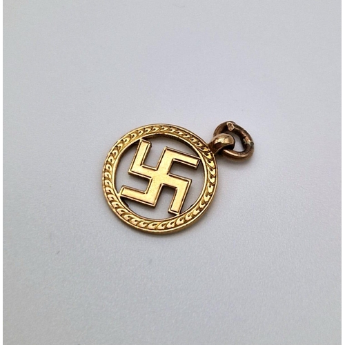 453 - A Hallmarked 9 Carat Yellow Gold 1928/29 German Swastika Pendant 1.5cm Diameter. Total Weight  1.3 G... 