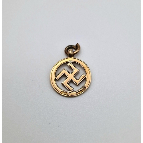 453 - A Hallmarked 9 Carat Yellow Gold 1928/29 German Swastika Pendant 1.5cm Diameter. Total Weight  1.3 G... 