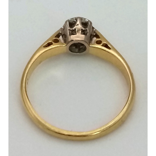 685 - 18k yellow gold diamond solitaire ring (dia: 0.25ct), size I, 2.2g