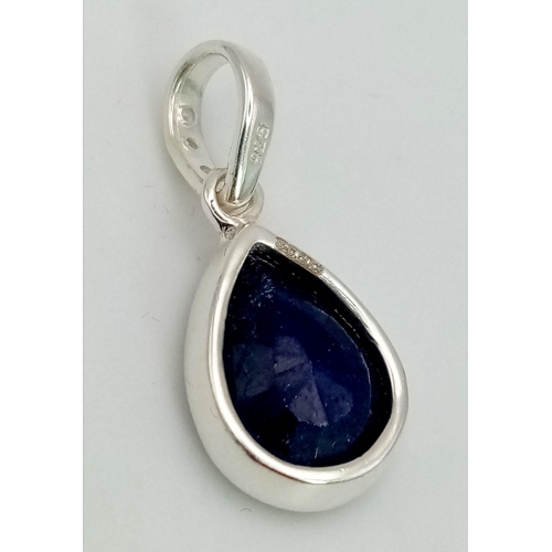 701 - A Pear-Shaped Blue Sapphire Pendant set in 925 Sterling silver. Blue Sapphire - 6.50ct.