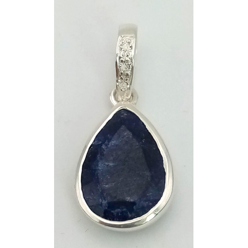 701 - A Pear-Shaped Blue Sapphire Pendant set in 925 Sterling silver. Blue Sapphire - 6.50ct.