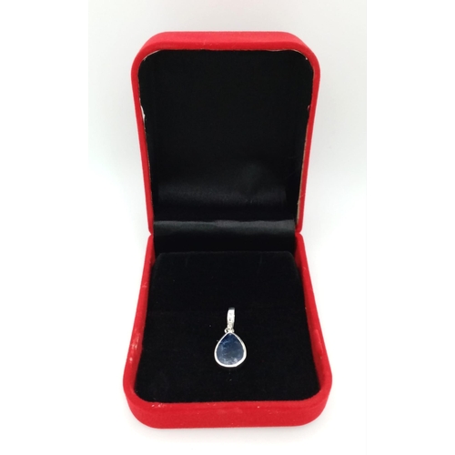 701 - A Pear-Shaped Blue Sapphire Pendant set in 925 Sterling silver. Blue Sapphire - 6.50ct.