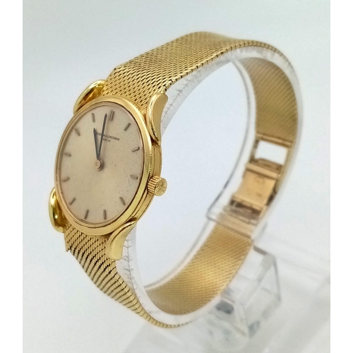 381 - A Vacheron and Constantin 18k Solid Gold Ladies Watch. 18k gold bracelet and case - 23mm. Gold tone ... 