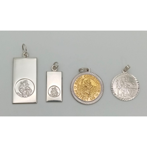 1116 - 4 X STERLING SILVER ST CHRISTOPHERS.  2 X ROUND & 2 X RECTANGULAR ALL BRAND NEW 12.2G