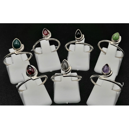 1102 - SET OF 7 STERLING SILVER STACKING STONE SET RINGS ALL SIZE M - N 8.9G