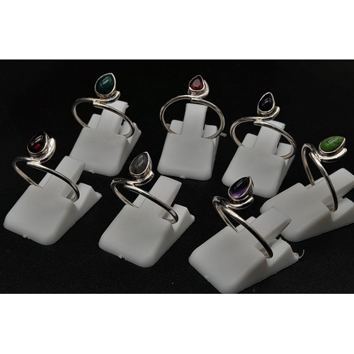 1102 - SET OF 7 STERLING SILVER STACKING STONE SET RINGS ALL SIZE M - N 8.9G