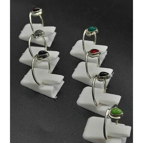 1102 - SET OF 7 STERLING SILVER STACKING STONE SET RINGS ALL SIZE M - N 8.9G