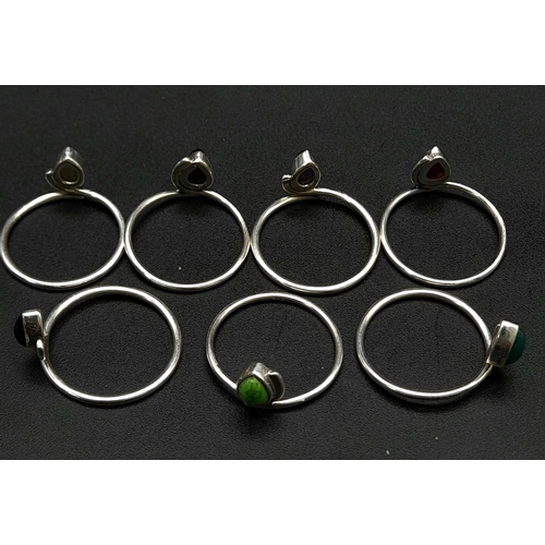 1102 - SET OF 7 STERLING SILVER STACKING STONE SET RINGS ALL SIZE M - N 8.9G