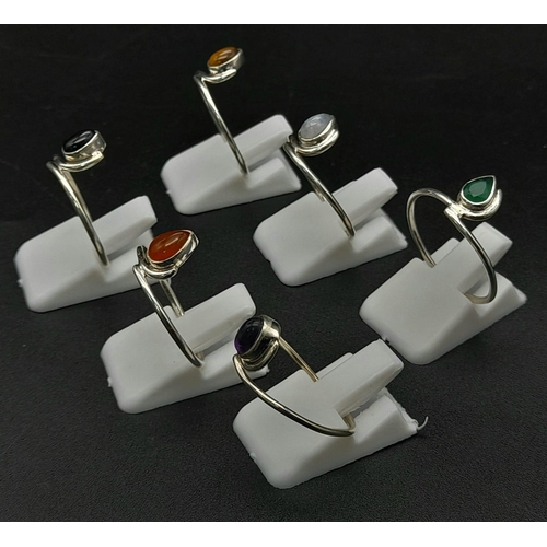 817 - SET OF 6 STERLING SILVER STACKING STONE SET RINGS ALL SIZE Q & R 7.6G