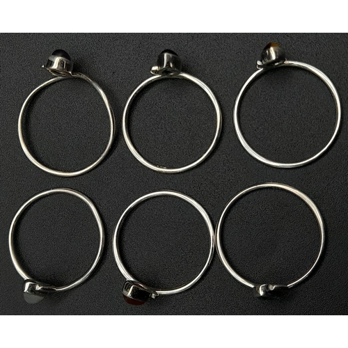 817 - SET OF 6 STERLING SILVER STACKING STONE SET RINGS ALL SIZE Q & R 7.6G