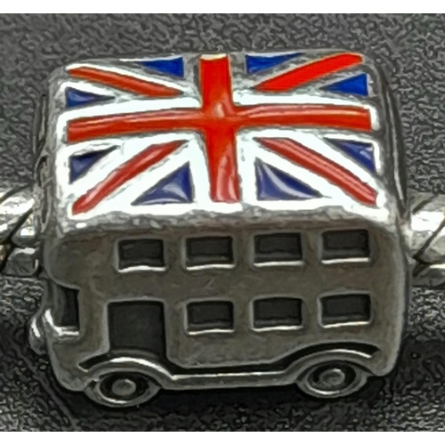 793 - Sterling silver Pandora charm bracelet with London bus charm 17.8g total weight